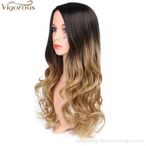 Vigorous High Quality Synthetic Long Wavy Ombre Brown Wig for Women Cosplay Heat Resistant Fiber Curly Colorful Wig